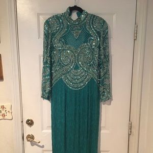 Oleg Cassini Black Tie Vintage Green Beaded Dress